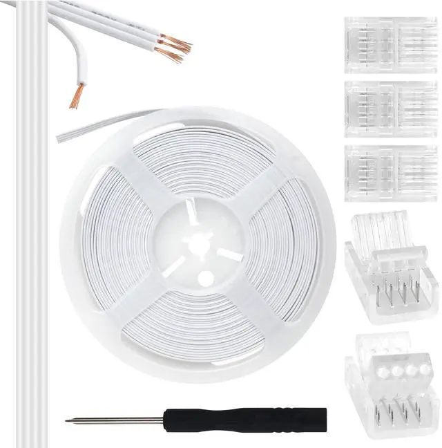 Main image of 4 Pin 10mm LED Strip Connector Kit 32.8ft 4 Pin RGB Extension Wire and 5 Pcs 4 Pin LED Strip to Wire Connectors for 10mm IP20/IP65 5050 3528 SMD RGB LED Strip Light
