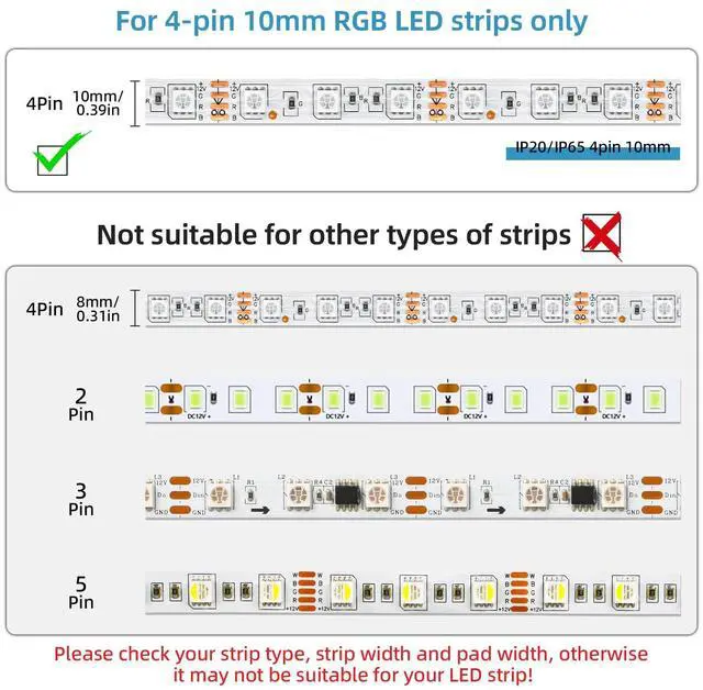 Alt view image 3 of 7 - 4 Pin 10mm LED Strip Connector Kit 32.8ft 4 Pin RGB Extension Wire and 5 Pcs 4 Pin LED Strip to Wire Connectors for 10mm IP20/IP65 5050 3528 SMD RGB LED Strip Light