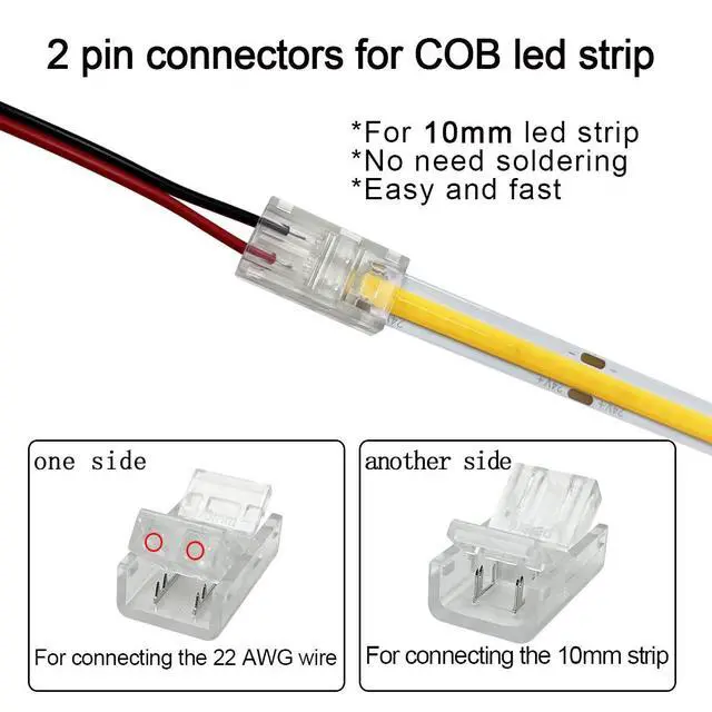 Alt view image 4 of 6 - 10mm COB LED Strip Light Connectors Strip to Wire Solderless Transparent Track Lighting kit Adapter Connection, with 6M/19.68ft Led Wire Extension Cable for 5050 Led Tape 12/24V (2 Pin, 10mm)