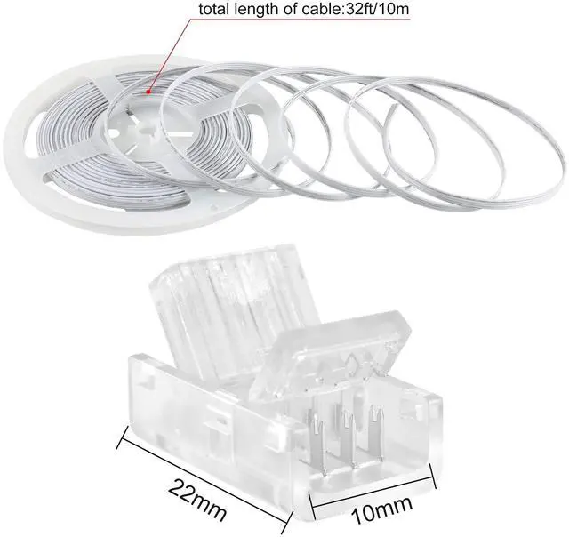 Alt view image 6 of 7 - 4 Pin 10mm LED Strip Connector Kit 32.8ft 4 Pin RGB Extension Wire and 5 Pcs 4 Pin LED Strip to Wire Connectors for 10mm IP20/IP65 5050 3528 SMD RGB LED Strip Light