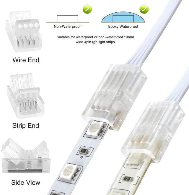 Alt view image 7 of 7 - 4 Pin 10mm LED Strip Connector Kit 32.8ft 4 Pin RGB Extension Wire and 5 Pcs 4 Pin LED Strip to Wire Connectors for 10mm IP20/IP65 5050 3528 SMD RGB LED Strip Light