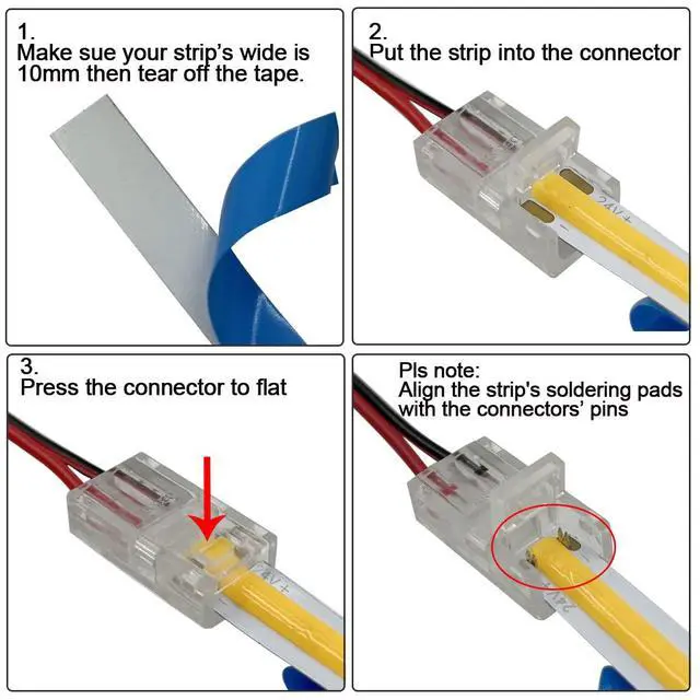 Alt view image 5 of 6 - 10mm COB LED Strip Light Connectors Strip to Wire Solderless Transparent Track Lighting kit Adapter Connection, with 6M/19.68ft Led Wire Extension Cable for 5050 Led Tape 12/24V (2 Pin, 10mm)