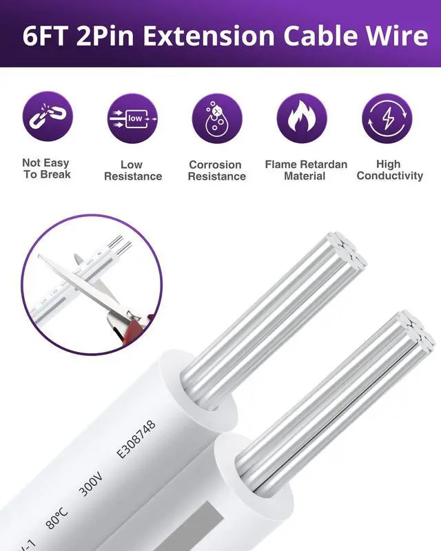 Alt view image 2 of 6 - Extension Cable Wire Cord LED Strip Connectors 2Pcs 6FT 10mm 2 Pin Led Light Strip Jumper Connectors for Led Strips Single Color SMD 2835 5050 COB LED Strip Lights