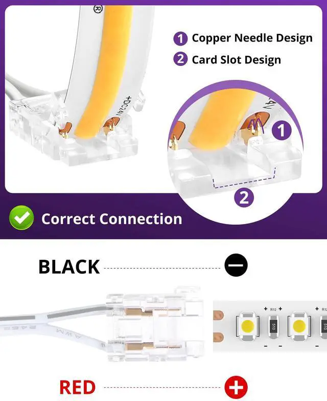 Alt view image 4 of 6 - Extension Cable Wire Cord LED Strip Connectors 2Pcs 6FT 10mm 2 Pin Led Light Strip Jumper Connectors for Led Strips Single Color SMD 2835 5050 COB LED Strip Lights