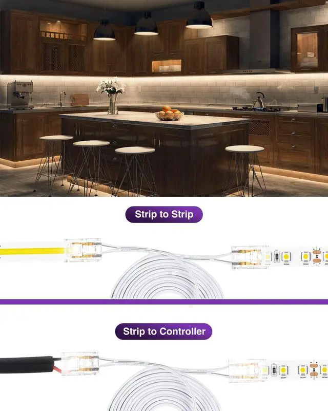 Alt view image 6 of 6 - Extension Cable Wire Cord LED Strip Connectors 2Pcs 6FT 10mm 2 Pin Led Light Strip Jumper Connectors for Led Strips Single Color SMD 2835 5050 COB LED Strip Lights