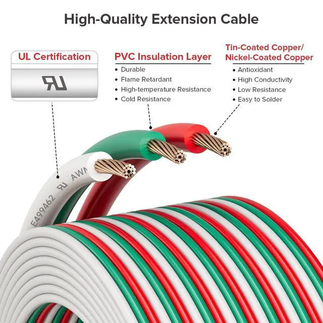 Alt view image 2 of 7 - 20AWG 3 Pin 32.8ft Extension Cable, UL Recognized Component