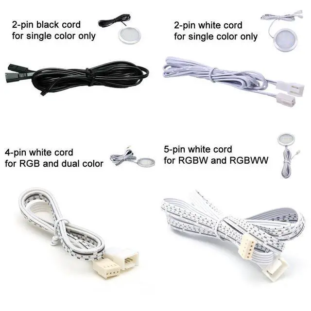 Alt view image 2 of 2 - Flexible Extendable Cables for RGBW/RGBWW Color Changing LED Under Cabinet Lighting 59 inch Extension Cords (5-pin White Cords, 4 Packs)