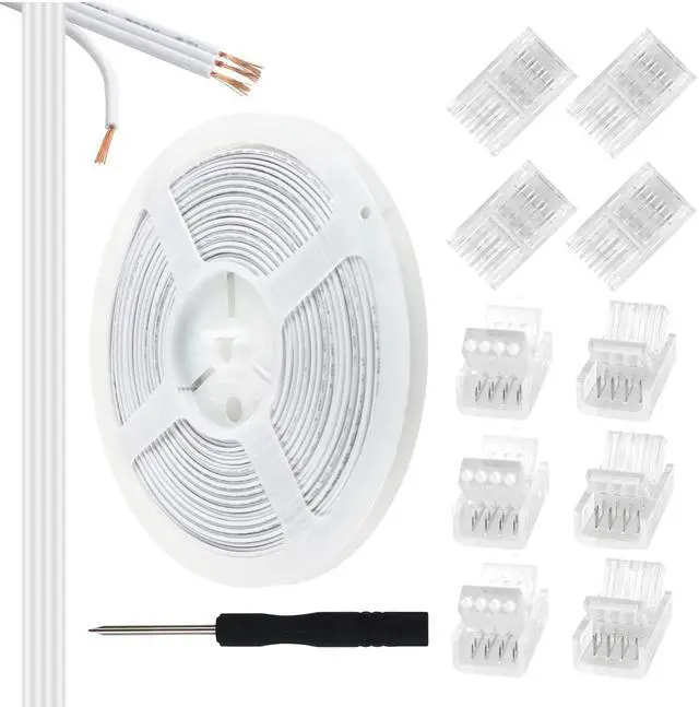 Main image of 10Pcs 4 Pin 10mm LED Strip Connectors and 32.8FT 4 Pin RGB Extension Cable Strip to Wire Quick Connection for 10mm Wide Waterproof or Non-Waterproof SMD RGB 5050 LED Strip Light(IP20/IP65)