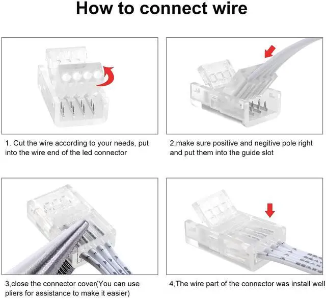 Alt view image 7 of 7 - 10Pcs 4 Pin 10mm LED Strip Connectors and 32.8FT 4 Pin RGB Extension Cable Strip to Wire Quick Connection for 10mm Wide Waterproof or Non-Waterproof SMD RGB 5050 LED Strip Light(IP20/IP65)