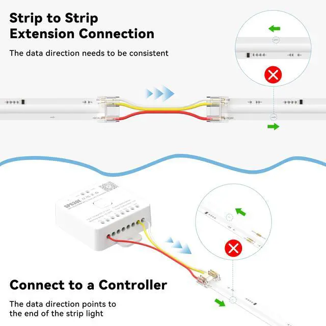 Alt view image 4 of 7 - 12mm Connectors for 3-Pin RGB Smart IC COB LED Strip Lights Jumper Connection,20pcs Strip to Wire Connectors,10ft(305cm) 22AWG Extension Wires for Solderless Connection,5V 12V 24V Strip Lights