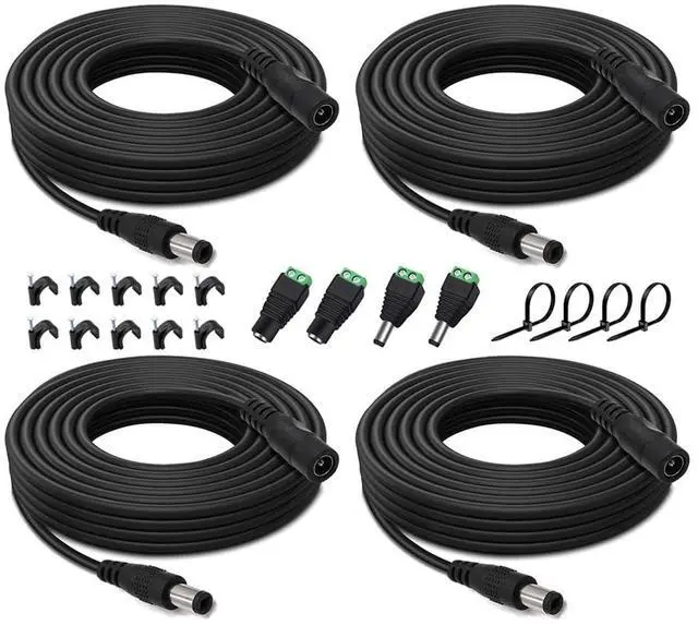 Main image of 4PCS 33FT(10m) 12V DC Power Extension Cable with Power Jack Adapter Connectors(2 x Male + 2 x Female) 5.5mm x 2.1mm DC Power Adapter Extension Cord and Cable Wire Ends Plug HE030-4