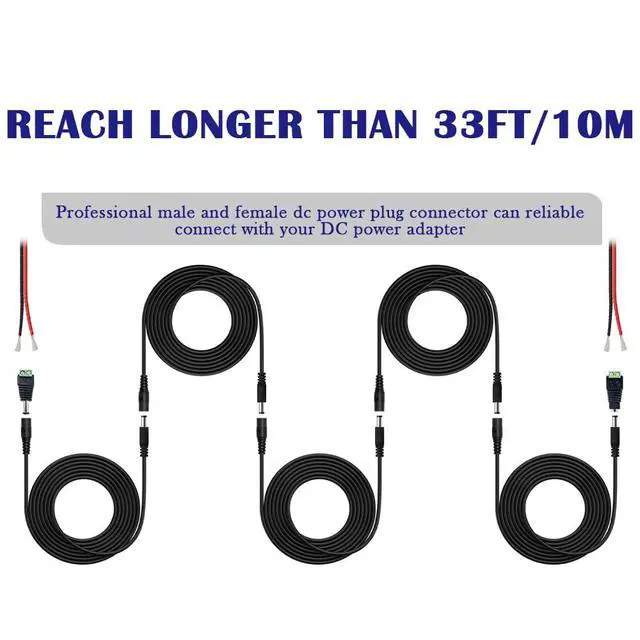 Alt view image 3 of 6 - 4PCS 33FT(10m) 12V DC Power Extension Cable with Power Jack Adapter Connectors(2 x Male + 2 x Female) 5.5mm x 2.1mm DC Power Adapter Extension Cord and Cable Wire Ends Plug HE030-4