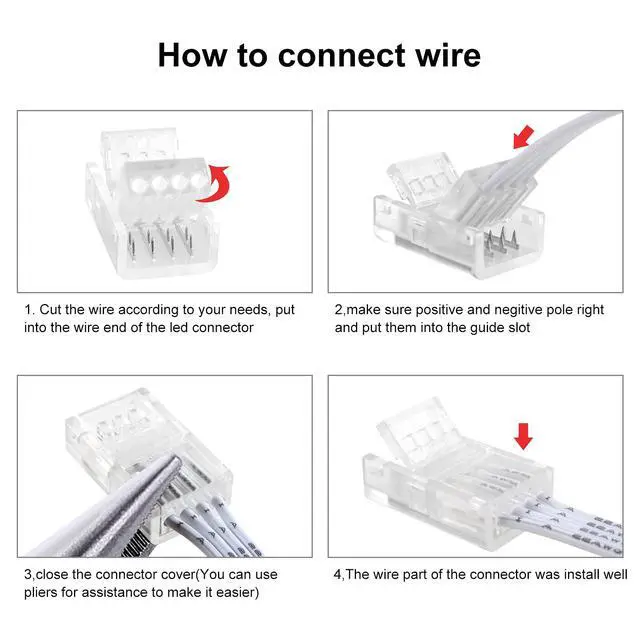 Alt view image 7 of 7 - 32.8ft 4 Pin RGB Extension Cable Wire and 10Pcs 4 Pin 10mm LED Light Strip Connectors for Waterproof/Non-Waterproof 5050 3528 Led Strip Light