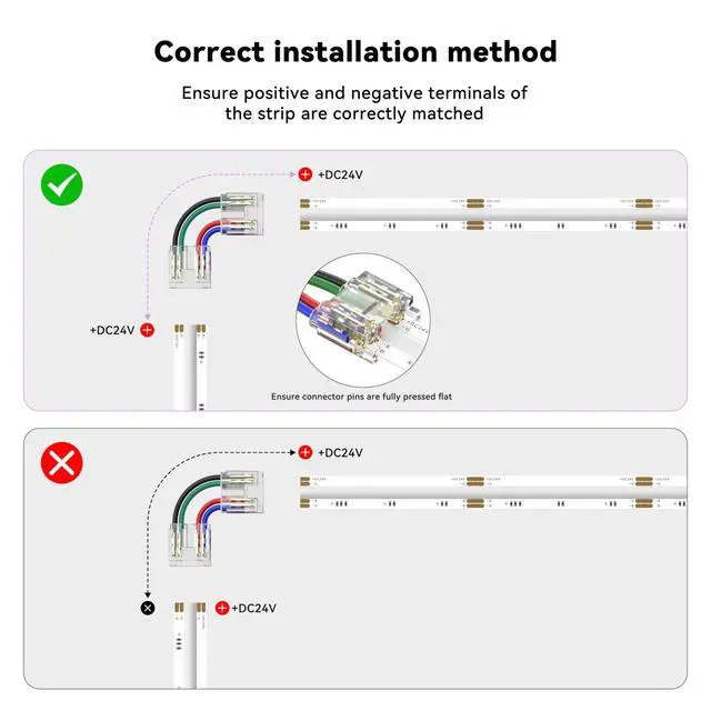 Alt view image 5 of 7 - 10mm LED Connectors Kit for 4-Pin COB LED Strip,20PCS Strip-to-Wire & 10PCS Gapless I-Shaped Solderless Transparent Connectors with 10ft Wire Extension Cable,for DIY Lighting,12V 24V 5V