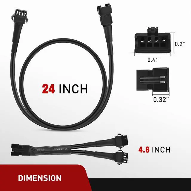 Alt view image 2 of 7 - Extension Cable for Motorcycle LED Strip Lights | 1PCS 2 Feet Cords and 3PCS Y 2 Way Splitter 4PIN Flat Cord Extend Underglow Neon Accent Light Strips