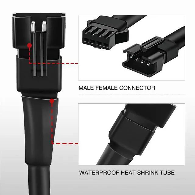 Alt view image 3 of 7 - Extension Cable for Motorcycle LED Strip Lights | 1PCS 2 Feet Cords and 3PCS Y 2 Way Splitter 4PIN Flat Cord Extend Underglow Neon Accent Light Strips