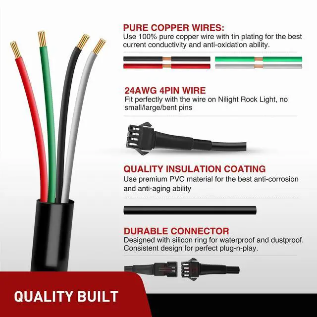 Alt view image 4 of 7 - Extension Cable for Motorcycle LED Strip Lights | 1PCS 2 Feet Cords and 3PCS Y 2 Way Splitter 4PIN Flat Cord Extend Underglow Neon Accent Light Strips