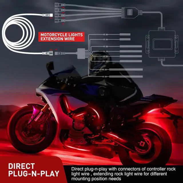 Alt view image 7 of 7 - Extension Cable for Motorcycle LED Strip Lights | 1PCS 2 Feet Cords and 3PCS Y 2 Way Splitter 4PIN Flat Cord Extend Underglow Neon Accent Light Strips
