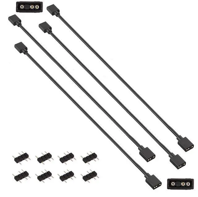 Main image of 4 Pcs 3Pin 5V ARGB Extension Cable Set, 8 Male Connectors, Black