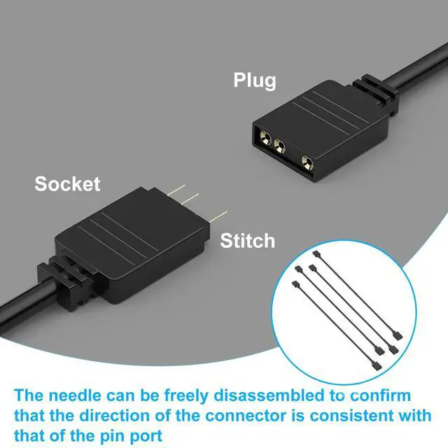 Alt view image 3 of 7 - 4 Pcs 3Pin 5V ARGB Extension Cable Set, 8 Male Connectors, Black