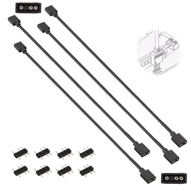 Alt view image 7 of 7 - 4 Pcs 3Pin 5V ARGB Extension Cable Set, 8 Male Connectors, Black