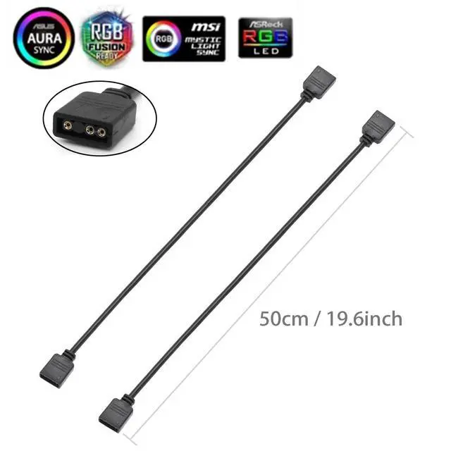 Alt view image 3 of 7 - 2PCS ARGB Extension Cable, 19.6in 50cm 1-to-1 Female to Female ARGB Cable, 5V 3 Pin Addressable RGB Extension Cable for Extend PC Computer ARGB Fans Or ARGB LED Series