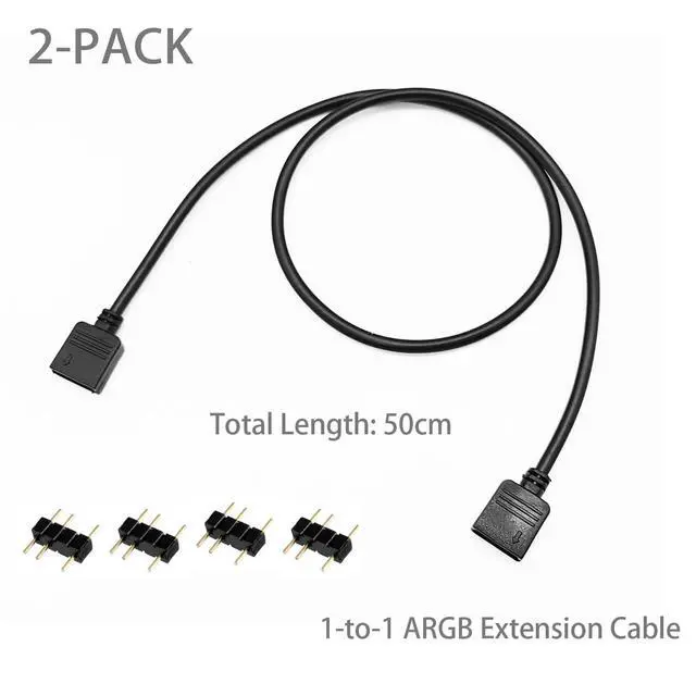 Alt view image 2 of 7 - 2PCS ARGB Extension Cable, 19.6in 50cm 1-to-1 Female to Female ARGB Cable, 5V 3 Pin Addressable RGB Extension Cable for Extend PC Computer ARGB Fans Or ARGB LED Series