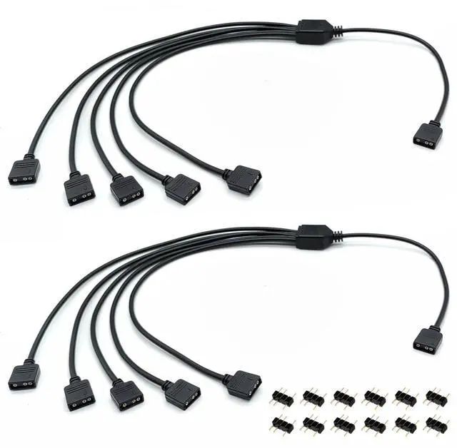 Main image of 1-to-5 ARGB Splitter, 19.6in 50cm Extension Cable, 5V 3 Pin Addressable RGB for Computer Chassis CPU Cooler and 5V Fan (2 Pack)