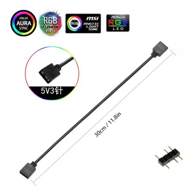 Alt view image 2 of 5 - ARGB Extension Cable, Addressable RGB Extension Cable, 1-to-1 ARGB Splitter Cable Female to Female 3-Pin Extension Connector Wire, Light Strips 2 Pcs11.8IN/30CM