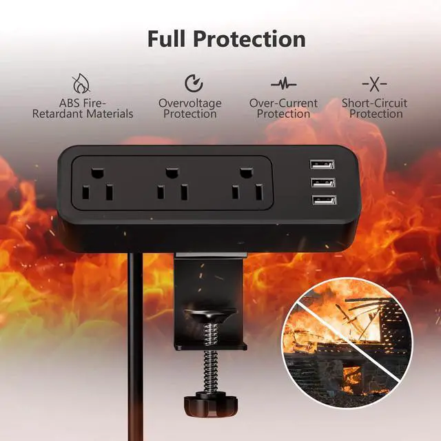 Alt view image 6 of 7 - Desk Power Strip Desk Clamp Power Strip, Desk Mount USB Charging Power Station, Desk Multi-Outlets, 3 AC Outlets 6.5 ft Extension Cord Desktop Charging Clamp for Home Office Workshop