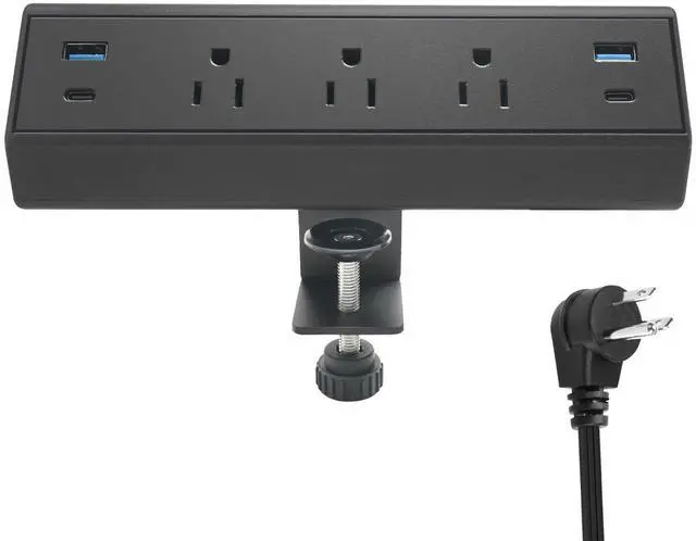 Main image of Desk Clamp Power Strip with USB C 40W Fast Charge 4 USB Ports 3 AC Outlets (Black)