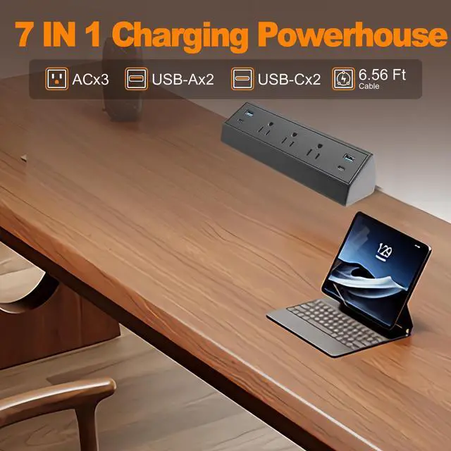 Alt view image 2 of 7 - Desk Clamp Power Strip with USB C 40W Fast Charge 4 USB Ports 3 AC Outlets (Black)