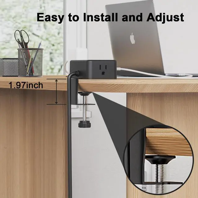 Alt view image 6 of 7 - Desk Clamp Power Strip with USB C, 8-in-1 Desktop Mount Surge Protector, 4 AC Outlets, 2 USB-A, 2 USB-C (20W), Clamp On Desk Outlet with 6.6FT Flat Plug for Home Office
