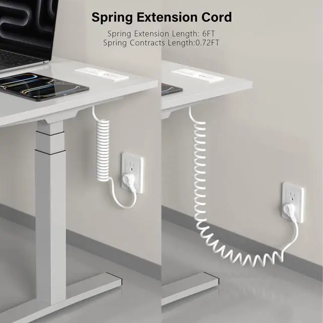 Alt view image 2 of 7 - Recessed Power Strip USB C 65W Fast Charging Station,in Drawer Outlet,Furniture Flush Mount for Desktop,Workspace Essential Desk Outlet (White, 10FT)