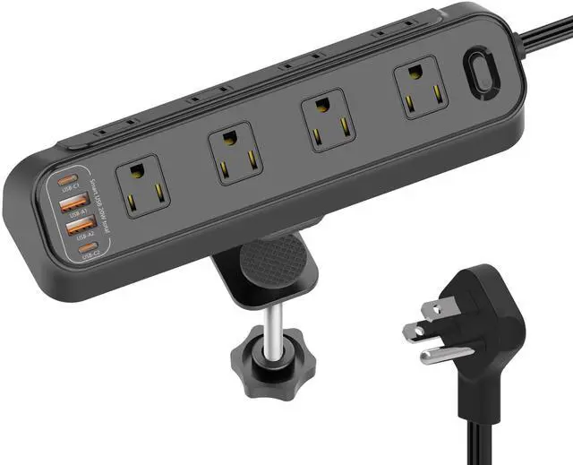 Main image of Desk Clamp Power Strip with USB, 8 AC Outlets 4 USB Ports (2 USB-C PD 20W Fast Charge 2 USB-A), Desktop Mountable Charging Station with Overload Protection Switch, 13A 125V 1650W, for Home Office Dorm