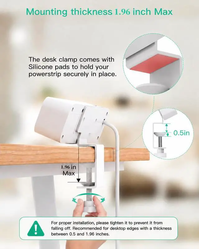 Alt view image 5 of 7 - PD30W Desk Clamp Power Strip, Surge Protector, Fast Charging Station