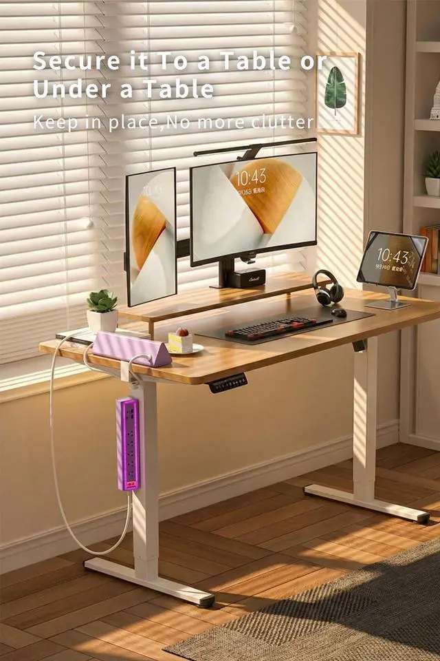 Alt view image 3 of 7 - Desk Clamp Power Strip with Nightlight, 40W Fast Charging, 6FT Extension Cord, 4x20W USB-C & 2 USB Ports, 5 AC Outlets, Fits 1.69-Inch Table Edges