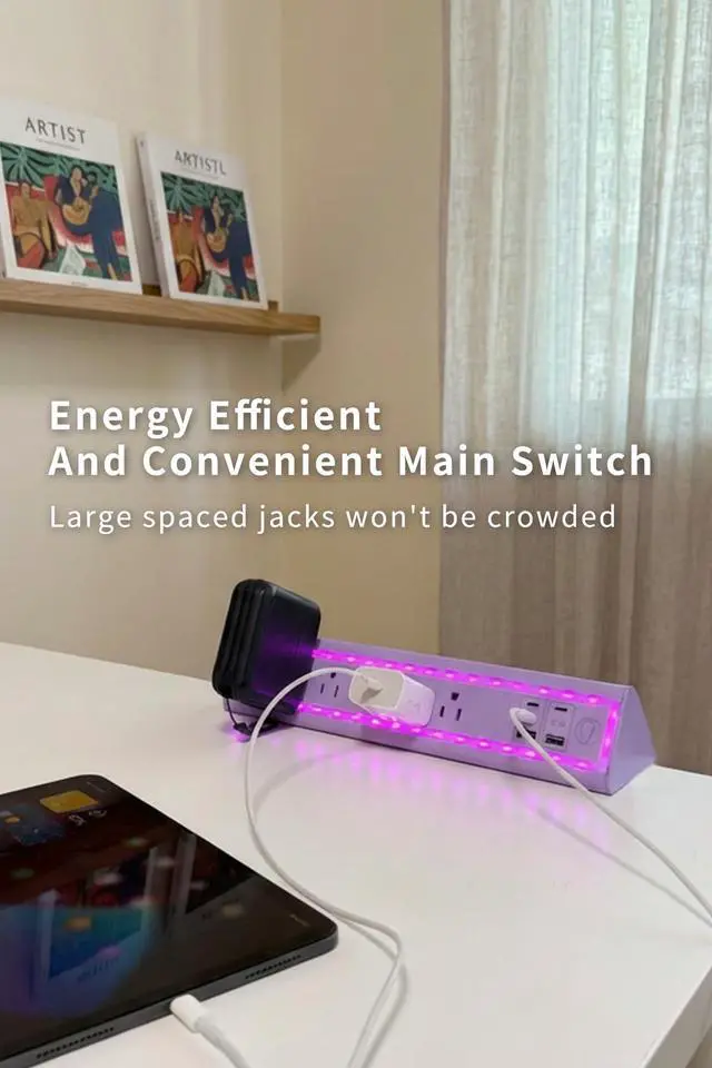 Alt view image 5 of 7 - Desk Clamp Power Strip with Nightlight, 40W Fast Charging, 6FT Extension Cord, 4x20W USB-C & 2 USB Ports, 5 AC Outlets, Fits 1.69-Inch Table Edges
