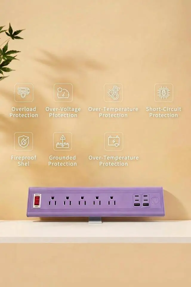 Alt view image 6 of 7 - Desk Clamp Power Strip with Nightlight, 40W Fast Charging, 6FT Extension Cord, 4x20W USB-C & 2 USB Ports, 5 AC Outlets, Fits 1.69-Inch Table Edges