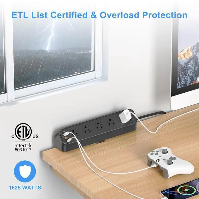 Alt view image 5 of 7 - Desk Clamp Power Strip, Edge Mount, 10 AC Outlets 4 USB Ports
