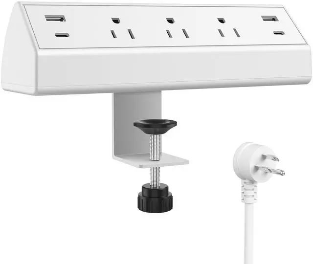Main image of Desk Clamp Power Strip,40W Total Fast Charging Station,2 PD 20W USB C Ports,Desk Edge Mount Surge Protector for Home, Office,3 Outlets,Fit 1.96" Tabletop Edge,ETL Listed,White