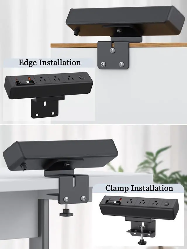 Alt view image 4 of 7 - Desk Clamp Power Strip Built-In1 Retractable USB C Cables, USB Ports Black