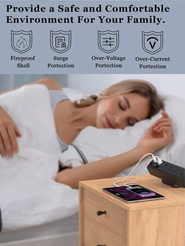 Alt view image 5 of 7 - Desk Clamp Power Strip Built-In1 Retractable USB C Cables, USB Ports Black