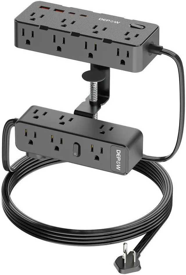 Main image of Dual Layer Desk Clamp Power Strip, 17 Outlets+4 USB, 10Ft Cord, Black | 1700J Surge Protector, 1875/15A, Space-Saving Under Desk Organizer, Charging Station for Office, Home, Workshop, Gaming Setup