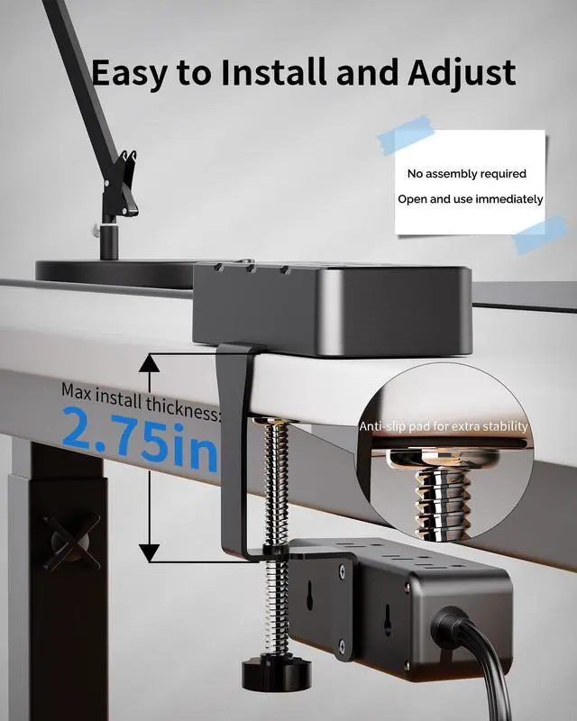 Alt view image 3 of 7 - Dual Layer Desk Clamp Power Strip, 17 Outlets+4 USB, 10Ft Cord, Black | 1700J Surge Protector, 1875/15A, Space-Saving Under Desk Organizer, Charging Station for Office, Home, Workshop, Gaming Setup