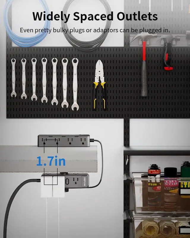Alt view image 7 of 7 - Dual Layer Desk Clamp Power Strip, 17 Outlets+4 USB, 10Ft Cord, Black | 1700J Surge Protector, 1875/15A, Space-Saving Under Desk Organizer, Charging Station for Office, Home, Workshop, Gaming Setup