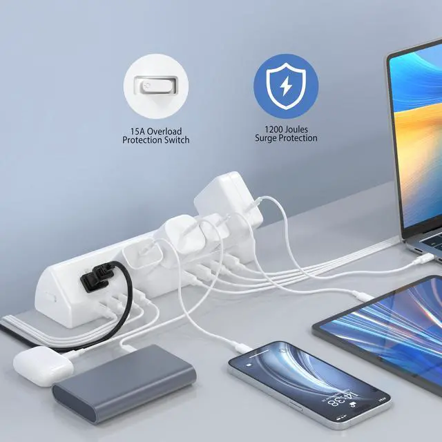Alt view image 4 of 7 - Desk Clamp Power Strip USB C 45W,1200J Surge Protector