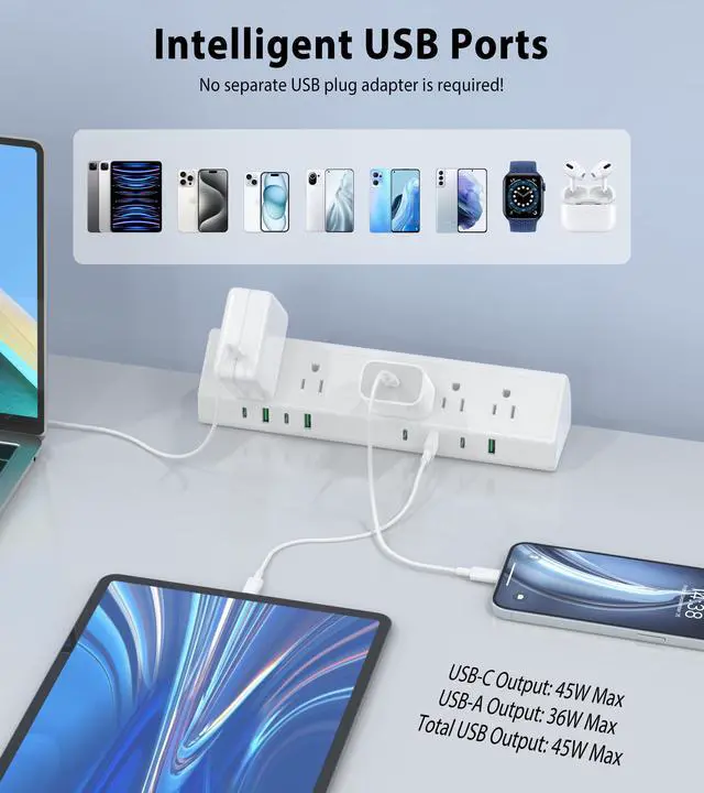 Alt view image 6 of 7 - Desk Clamp Power Strip USB C 45W,1200J Surge Protector