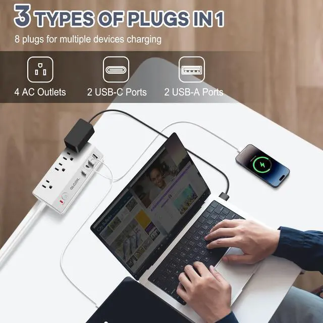 Alt view image 2 of 7 - Desk Clamp Power Strip with USB C,Surge Protector Power Strip