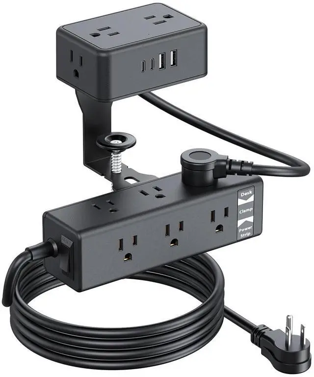 Main image of Dual Layer Desk Clamp Power Strip 13 AC Outlet 4USB Ports Black